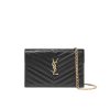 Saint Laurent Cassandre Matelasse Chain Wallet In Grain De Poudre Embossed Black Gold 22Cm 377828Bow011000