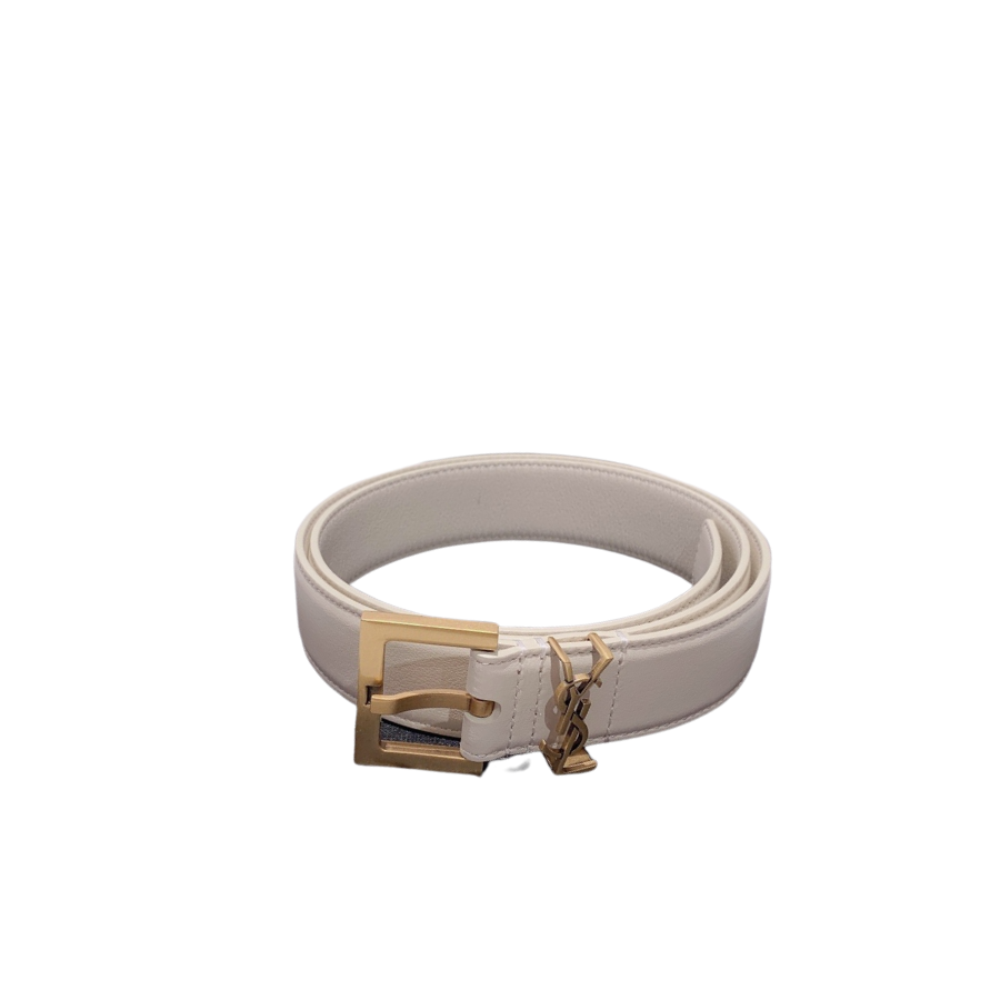 Saint Laurent Adjustable Square Buckle Belt White And Gold