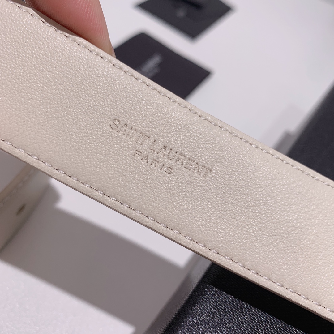 Saint Laurent Adjustable Square Buckle Belt White And Gold - Image 5