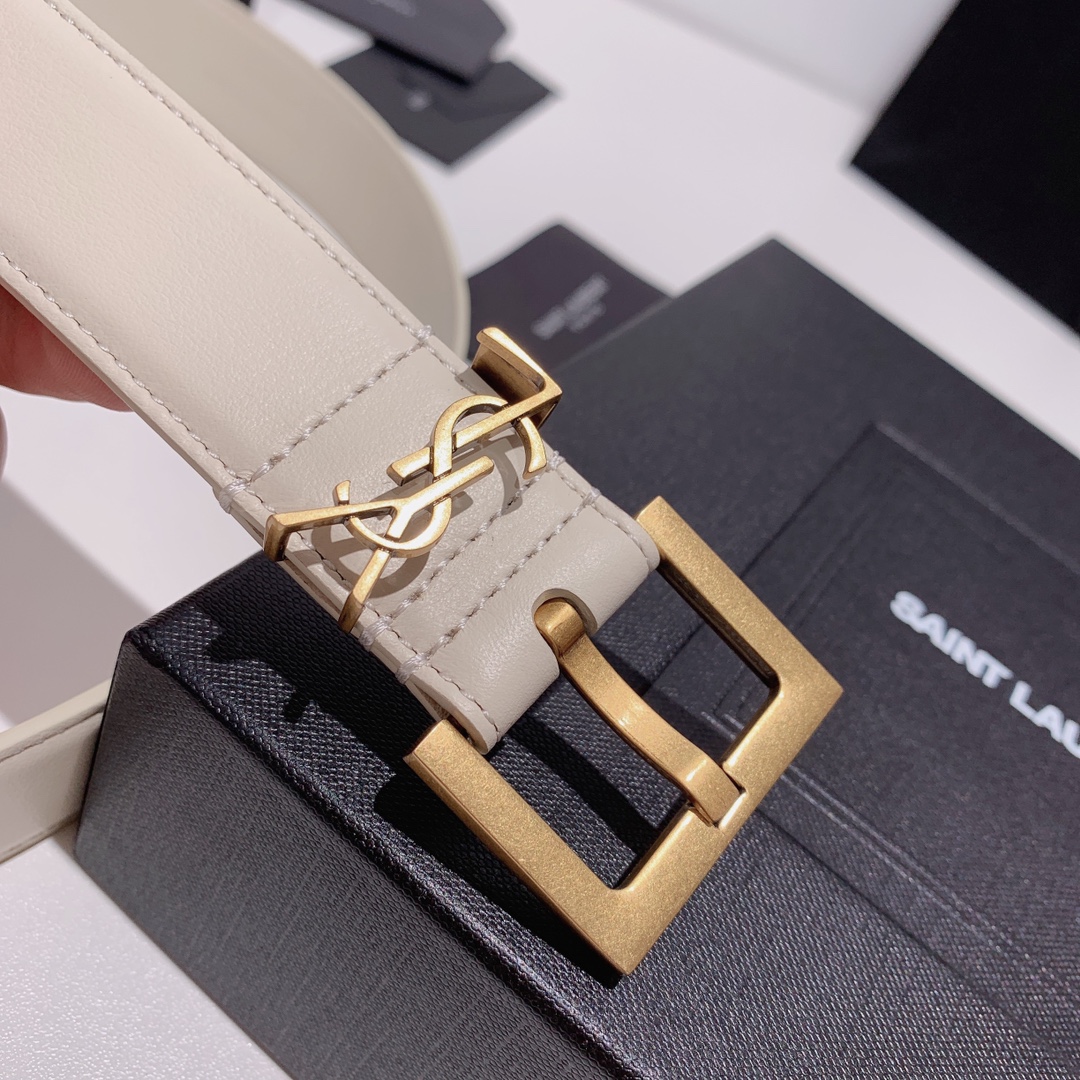 Saint Laurent Adjustable Square Buckle Belt White And Gold - Image 6