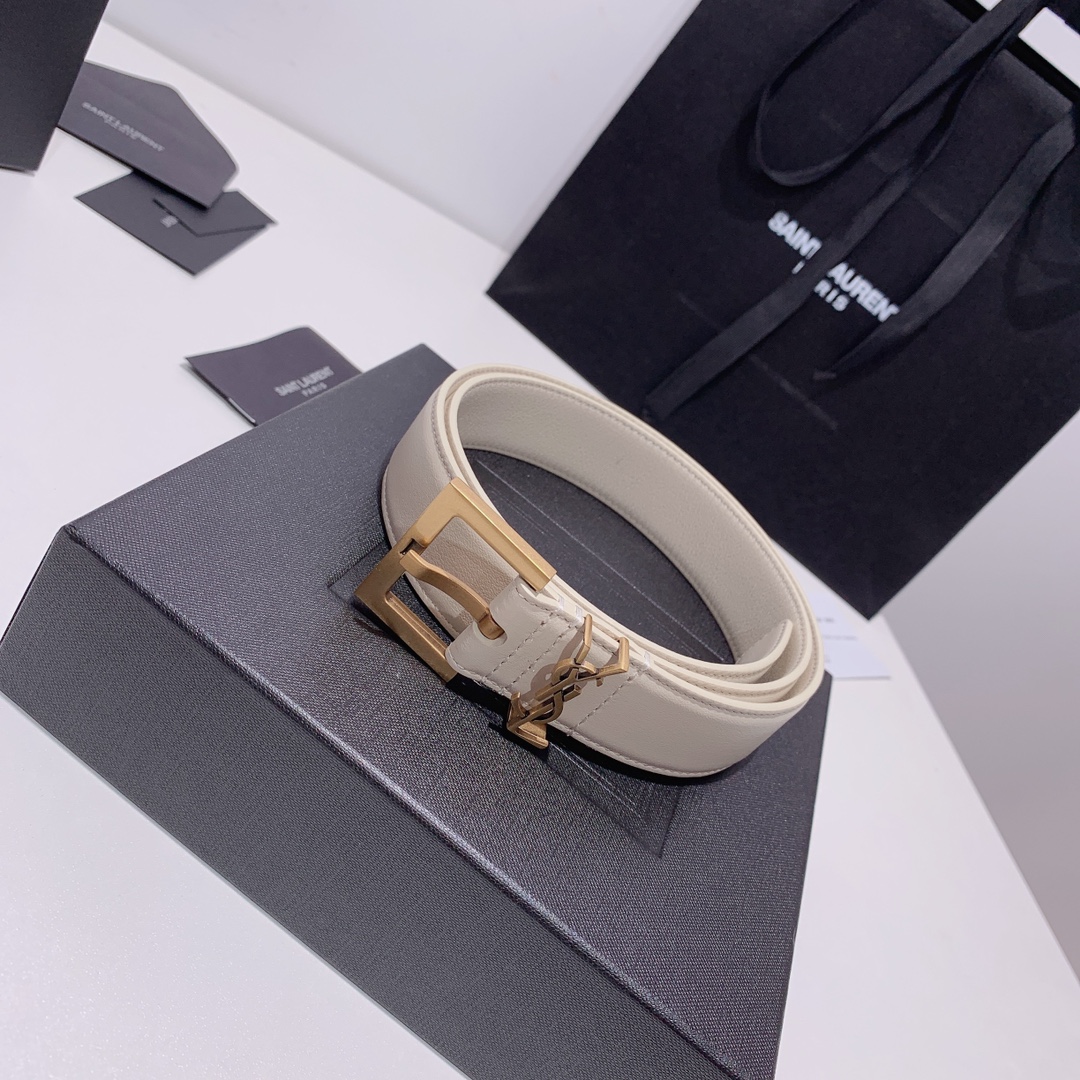 Saint Laurent Adjustable Square Buckle Belt White And Gold - Image 7