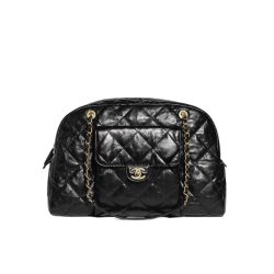Chanel Maxi Bowling Shoulder Bag With Chain In Black 28Cm