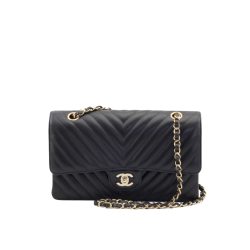 Chanel Black Chevron Medium Flap Bag 25Cm