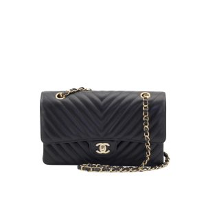 Chanel Black Chevron Medium Flap Bag 25Cm