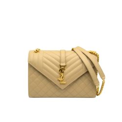 Saint Laurent Envelope Medium Chain Bag In Mix Matelasse Grain De Poudre Embossed Beige 24Cm 600185Bow912721