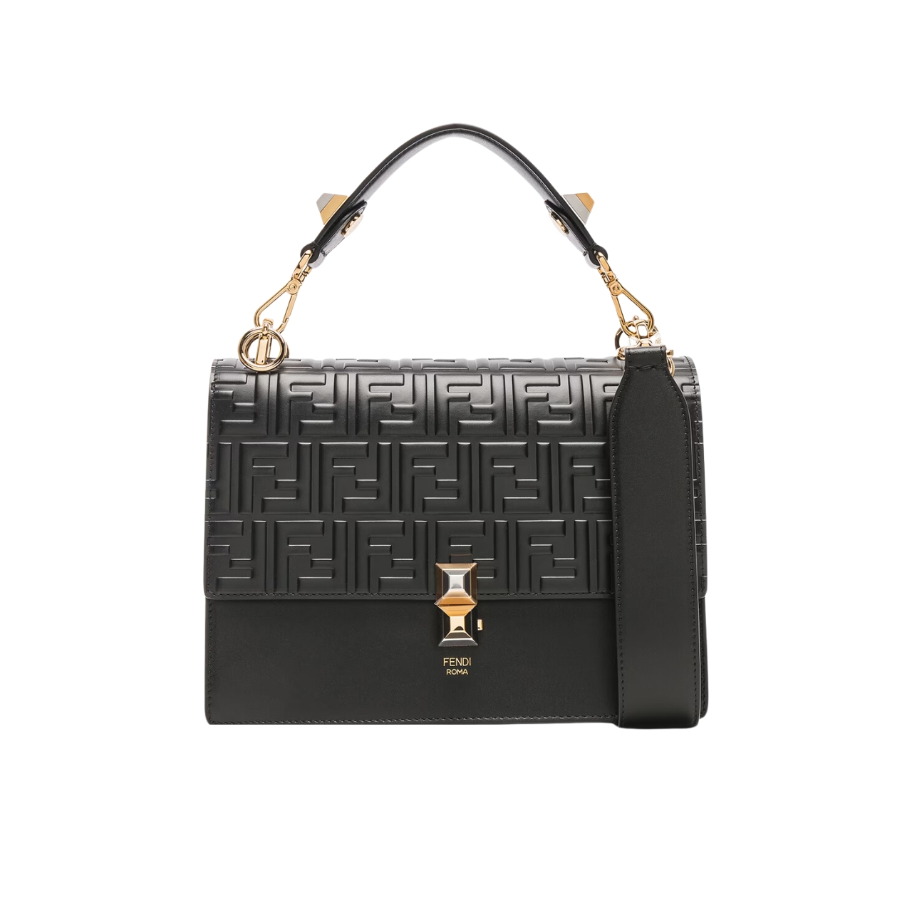 Fendi Logo Embossed Kan I Black 24Cm