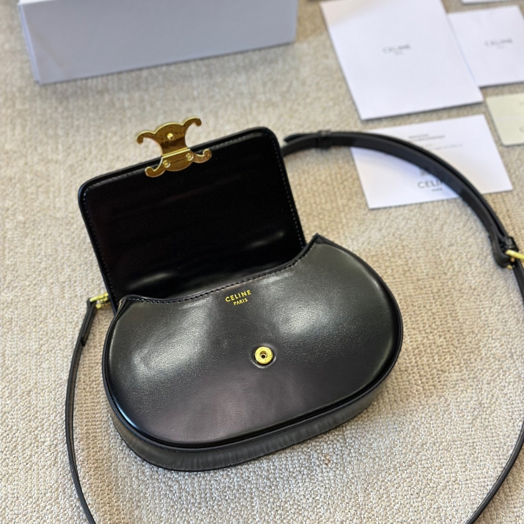 Celine Besace Clea Square Flap Bag In Shiny Calfskin Black 20Cm - Image 5