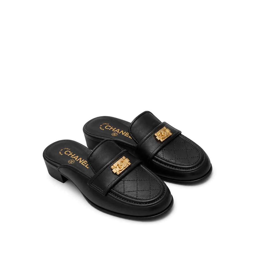 Chanel Casual Pain Laether Elegant Mules Sandals Black