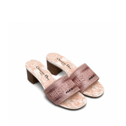 Dior Dway Heeled Slide Embroided Cotton Pink