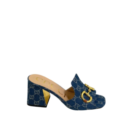 Gucci Women's Slide Monogram Sandal With Horsebit Blue