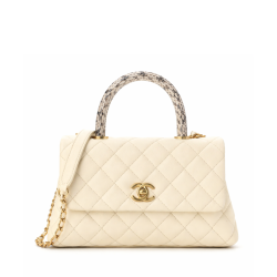 Chanel Caviar Elaphe Quilted Mini Coco Handle Flap Ivory 23Cm