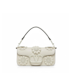 Valentino Garavani Loco Flower Applique Shoulder Bag White 26Cm