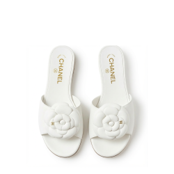 Chanel Camellia Slides White