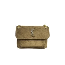 Saint Laurent Niki Baby Chain Bag In Suede Dark Brown