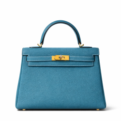 Hermès 30cm Kelly Retourne Blue Jean Togo Gold Hardware