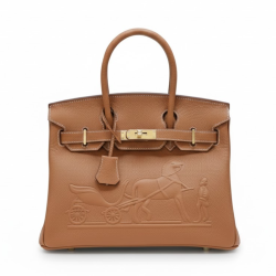 Hermes Birkin 30CM Brown Horse Draw Carriage Embossed