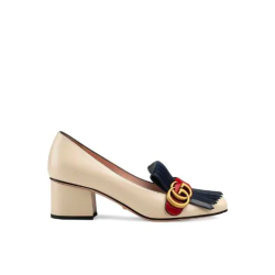 Gucci Wmns White And Blue Leather Mid-Heel Pump