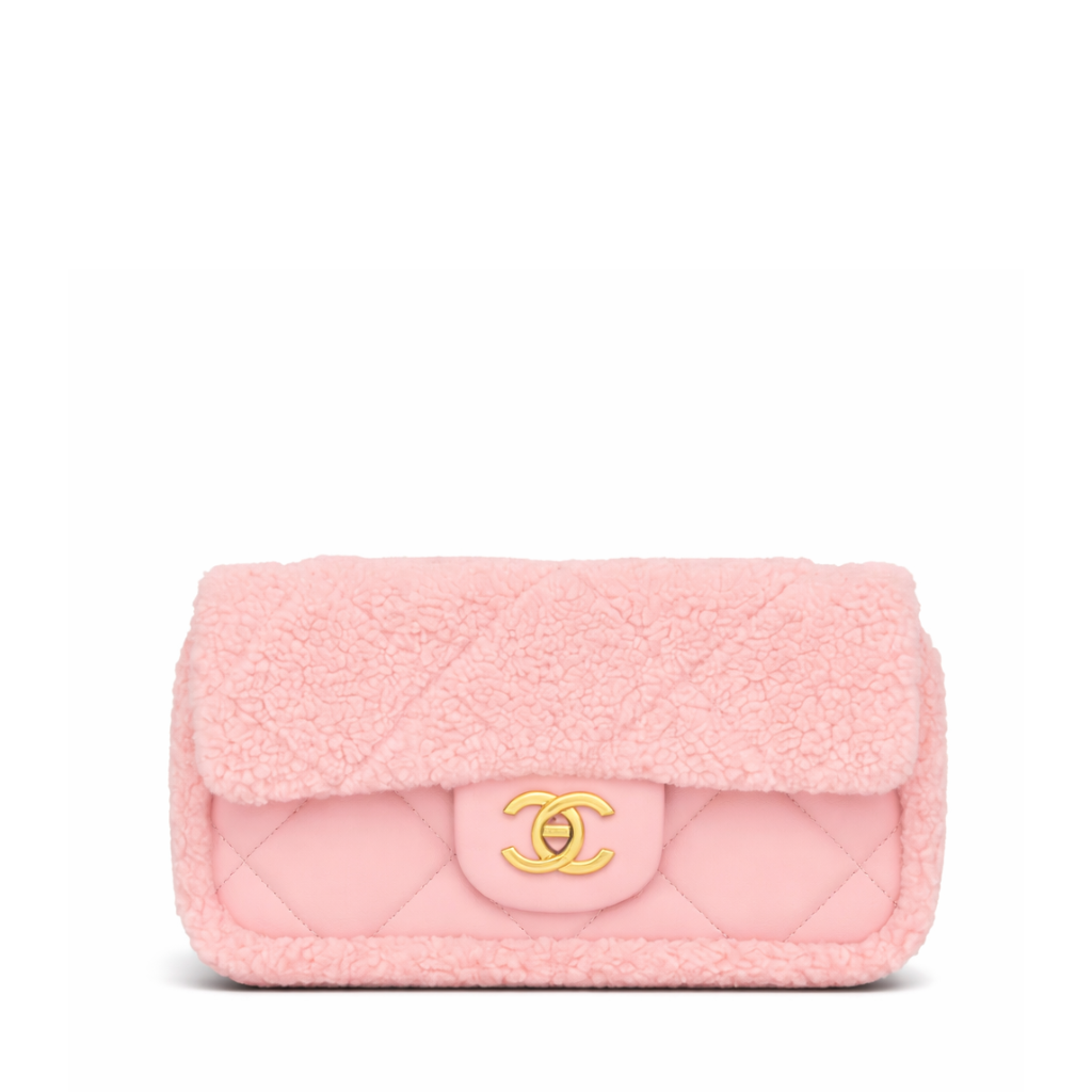 Chanel Quilted Flap Bag Pink Shearling Gold Hardware