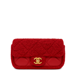 Chanel Quilted Flap Bag Red Shearling Gold Hardware