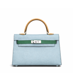 Hermes Kelly Mini 20 Bleu Brume, Vert Jade and Gold Epsom Palladium Hardware