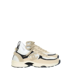 Chanel Low Top Trainer Sneakers Beige And White