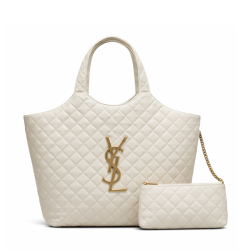 Saint Laurent Icare Shopping Bag In Quilted Lambskin White 40Cm
