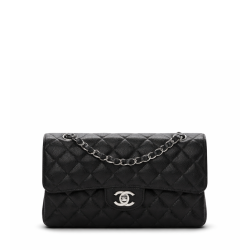 Black Quilted Caviar Small Double Flap Silver Hardware