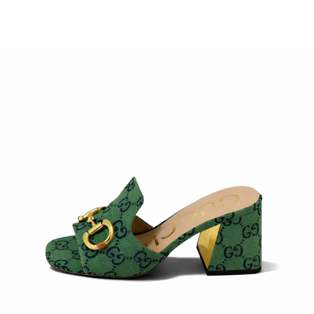 Gucci Women's Slide Monogram Sandal With Horsebit Green