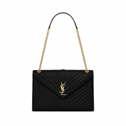 Saint Laurent Black Chevron Quilted Leather Large Envelope Bag