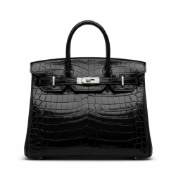 Hermes Birkin 35 Black Shiny Niloticus Silver Hardware