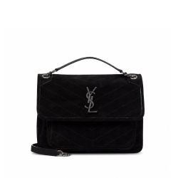 Saint Laurent Niki Medium Quilted Suede Shoulder Bag Black