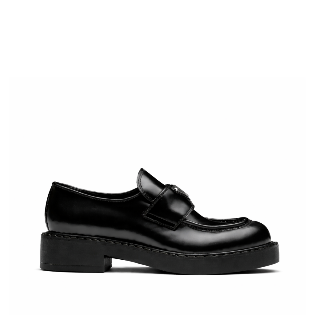 Prada Brushed Leather Loafers in Black