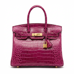 Hermes Birkin 30 Purple Shiny Niloticus Crocodile Gold Hardware