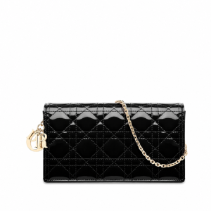 Dior Lady Dior Clutch With Chain In Black Patent
