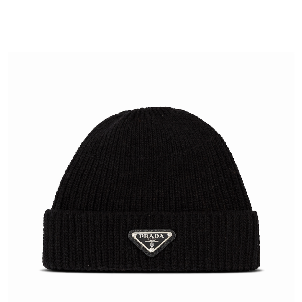 Prada Wool And Cashmere Beanie Silver Black