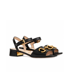 Gucci Women's Sandal With Horsebit Black 655413 Bko00 1000