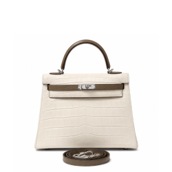 Hermès Kelly 28 Sellier Gris Perle & Gris Asphalte Matte Alligator Palladium Hardware