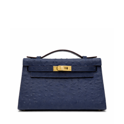 Hermès Kelly Pochette 22 Bleu Iris Ostrich Gold Hardware