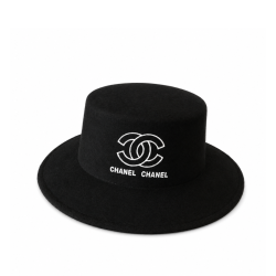 Chanel CC Wide Brim Wool Hat Black