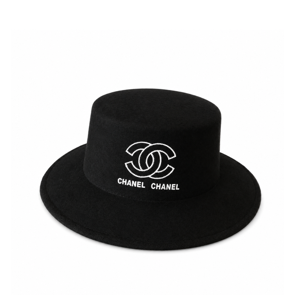 Chanel CC Wide Brim Wool Hat Black