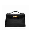 Hermès Kelly Pochette 22 Black Ostrich Gold Hardware