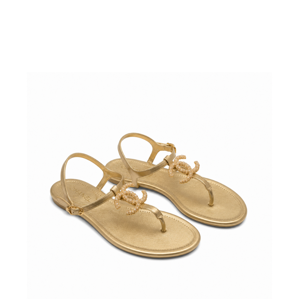 Chanel Logo Embroidered Shearling Cream Slides