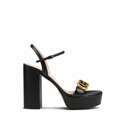 Gucci Gg Leather Heeled Sandal Black