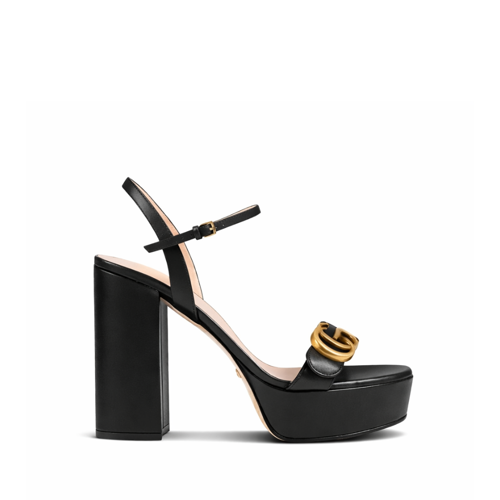 Gucci Gg Leather Heeled Sandal Black