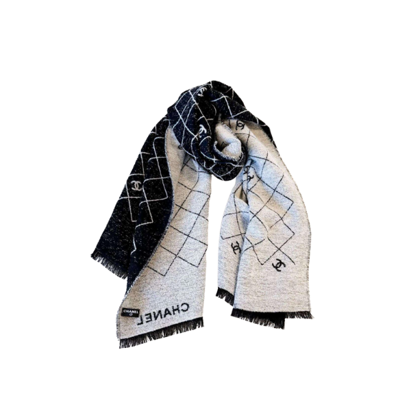 Chanel Scarves Black Grey Cashmere