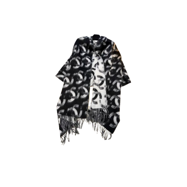 Chanel Black And White Cashmere Blend Scarf