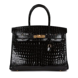 Hermes Birkin 25 Black Shiny Niloticus Gold Hardware