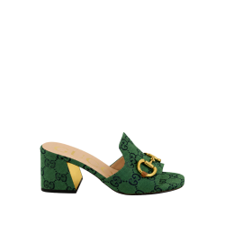 Gucci Women's Slide Monogram Sandal With Horsebit Green