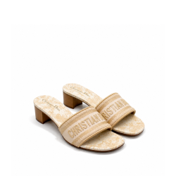 Dior Dway Heeled Slide Cotton Embroidered Gold-Tone