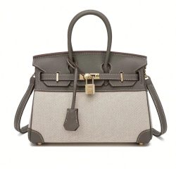 HERMES BIRKIN 25 BI-MATERIAL GOLD TONED HARDWARE GREY 25CM